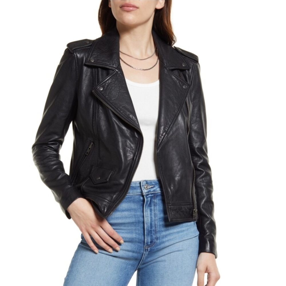 Treasure & Bond  Women's Black Bonper  Leather Jacket Small